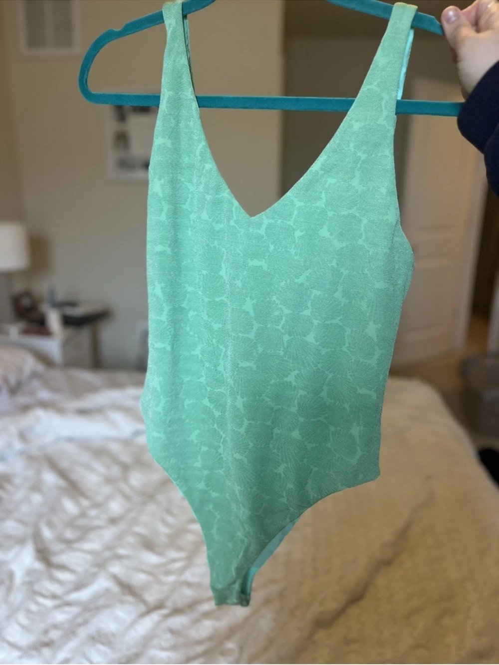Womens V-Neck One-Piece Swimsuit in Mint Green